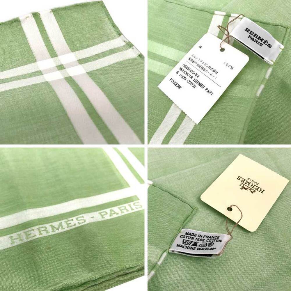 HERMES Hermes Handkerchief MOUCHOIR PARIS Paris 100% Cotton FOUGERE Green H06... - Picture 3 of 3